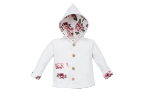 11218E-80 MAKOMA - Bluza z kapturem Roses Ecru r.80