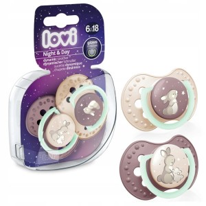 22/915 LOVI - Smoczek silikonowy dynamiczny 6-18m 2 szt Night&Day Girl