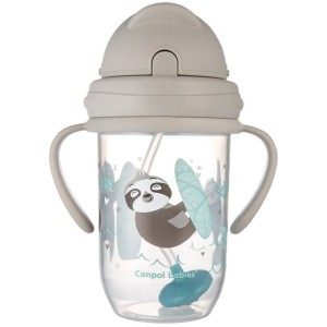 56/606 CANPOL - Kubek niekapek z rurką i odważnikiem 270ml EXOTIC grey