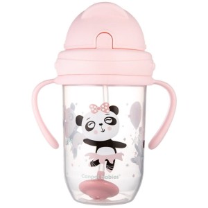 56/606 CANPOL - Kubek niekapek z rurką i odważnikiem 270ml EXOTIC pink