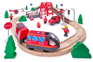 92110 Woody - Drewniana kolejka straży pożarnej na baterie, 60 el.