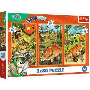 34888 Trefl Puzzle - Trefliki w świecie dinozaurów 3x80 el.