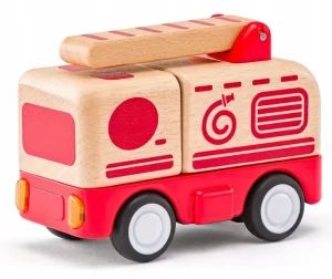 92046 Woody - Drewniany wóz strażacki z światłem, dźwiękiem i kołem zamachowym 11cm
