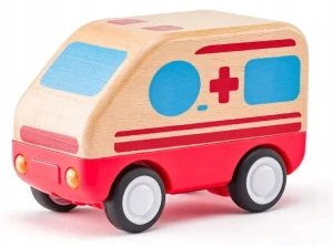 92045 Woody - Drewniany ambulans z światłem, dźwiękiem i kołem zamachowym 11cm