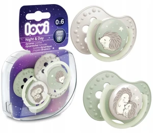 22/929 LOVI - Smoczek silikonowy dynamiczny 0-6m 2 szt Night&Day Hedgehog