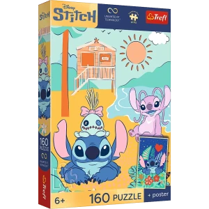 15436 Trefl Puzzle Premium Plus Kids - Stitch na fali + kolekcjonerski plakat 160 el.