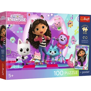 16551 Trefl Puzzle Premium Plus Kids - Kolorowy koci świat + kolekcjonerski plakat 100 el.