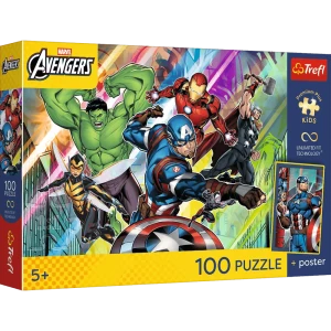 16552 Trefl Puzzle Premium Plus Kids - Potęga i moc, Marvel The Avengers + kolekcjonerski plakat 100 el.