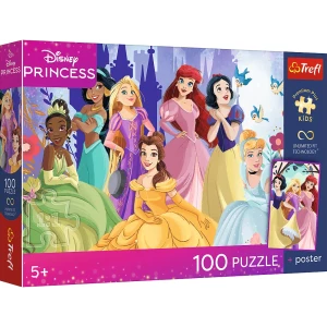 16554 Trefl Puzzle Premium Plus Kids - Relaks z księżniczkami, Disney + kolekcjonerski plakat 100 el.