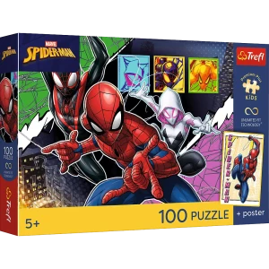 16557 Trefl Puzzle Premium Plus Kids - Bohaterski pająk, Marvel Spiderman + kolekcjonerski plakat 100 el.