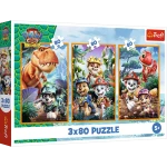 34905 Trefl Puzzle - Bohaterowie dinozaurów, Psi Patrol The Dino Movie 3x80 el.