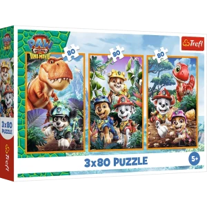 34905 Trefl Puzzle - Bohaterowie dinozaurów, Psi Patrol The Dino Movie 3x80 el.