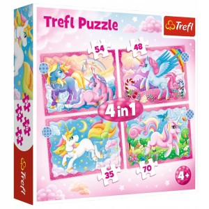 34389 Trefl - Puzzle 4w1 Jednorożce i magia