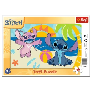 31445 Trefl Puzzle Ramkowe - W cieniu palm, Disney Lilo&Stitch 15 el.