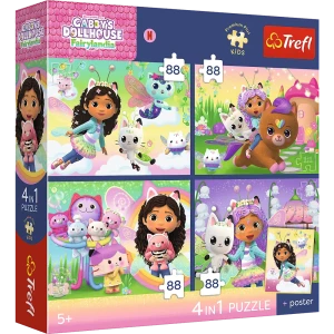 34694 Trefl Puzzle Premium Plus Kids 4 x 88 el. - Kocie harce + kolekcjonerski plakat