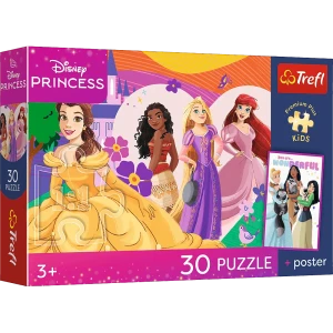 18342 Trefl Puzzle Premium Plus Kids - Księżniczki i przyjaźń, Disney + kolekcjonerski plakat 30 el.
