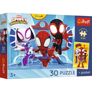18343 Trefl Puzzle Premium Plus Kids - Spidey w akcji + kolekcjonerski plakat 30 el.