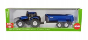 2004 Siku Farmer - Traktor New Holland z niebieską przyczepą Krampe
